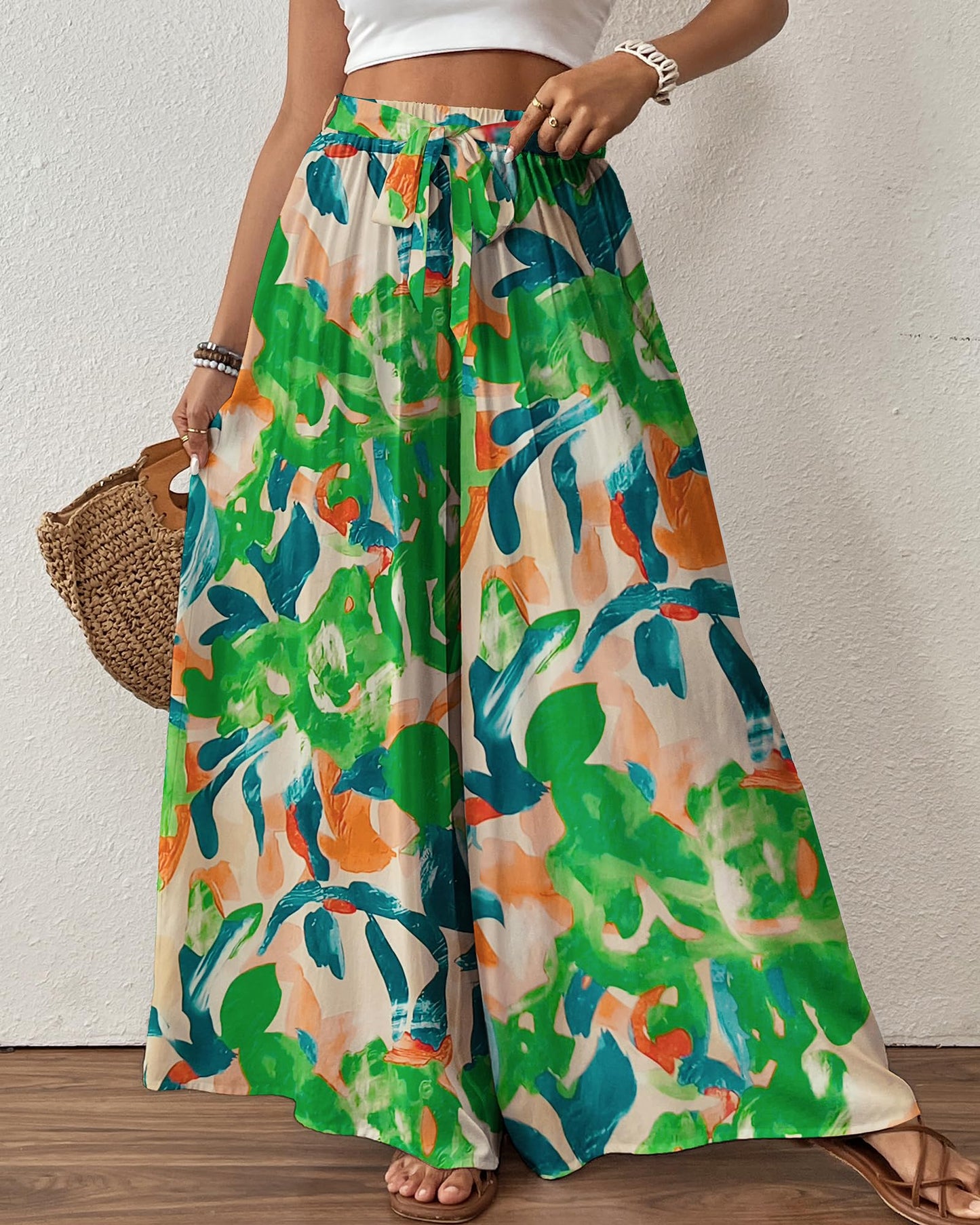 Woman Flowy Floral Palazzo Pants Wide Leg Pants