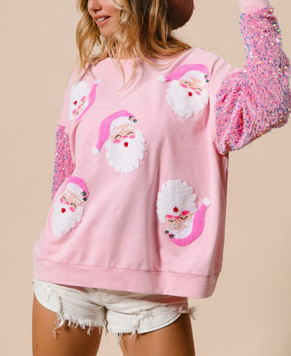 Women's Santa Sequin Patchwork Sweatshirt