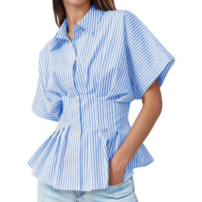 Women's Striped Peplum Button-Down Blouse