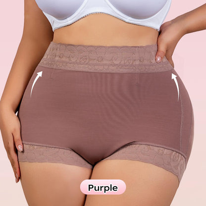 High Waist Tummy Control Shapewear Shorts with Lace & Anti-Slip Band