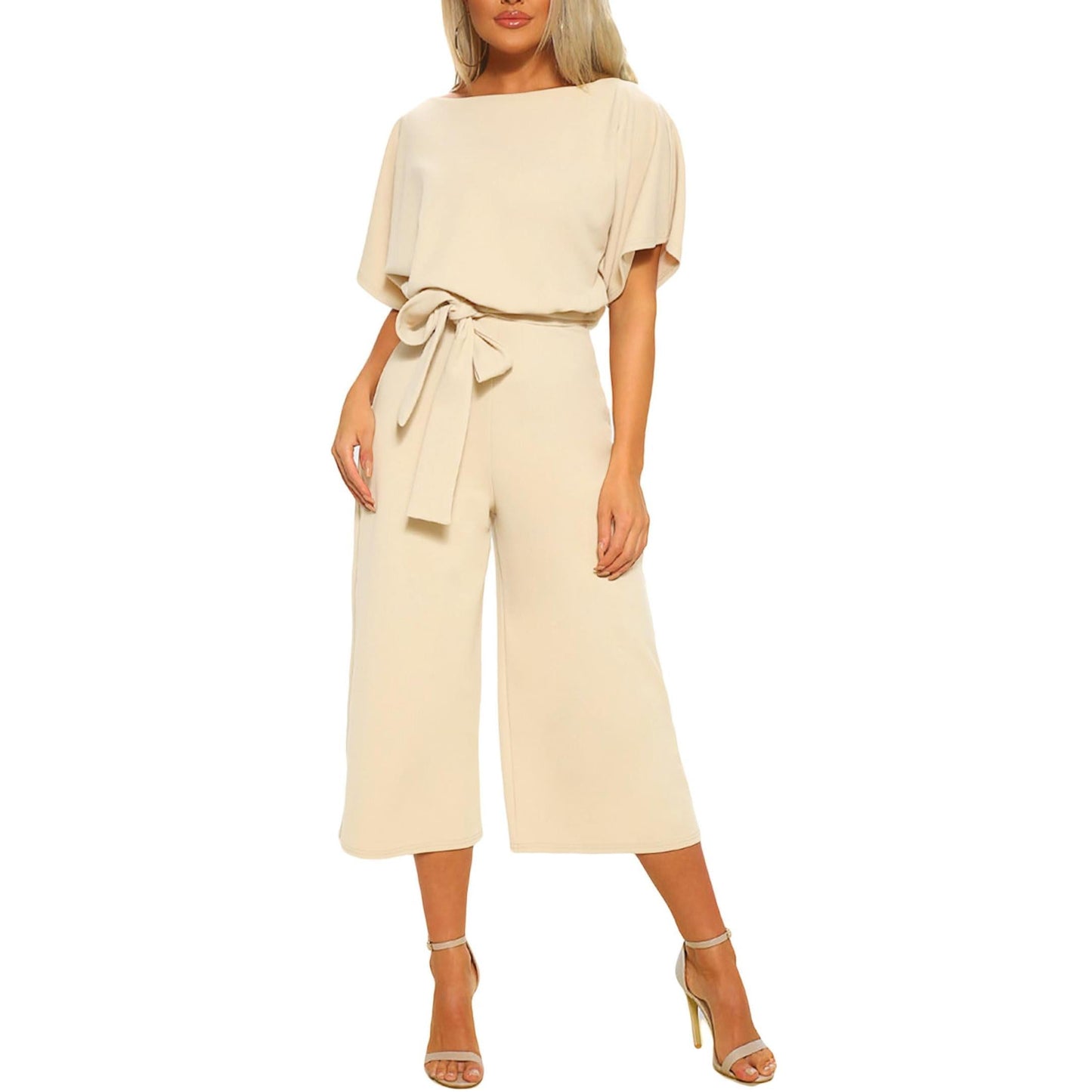 Women's summer and autumn short sleeved jumpsuit with bow tie