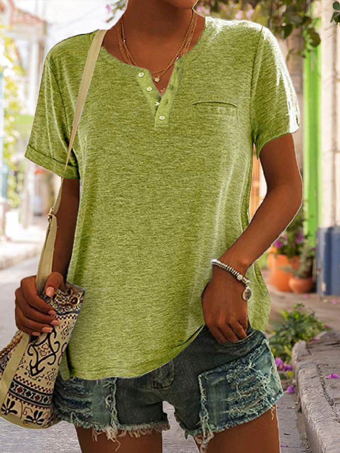 Summer Fashion Solid Color Pocket Short Sleeve T-Shirt