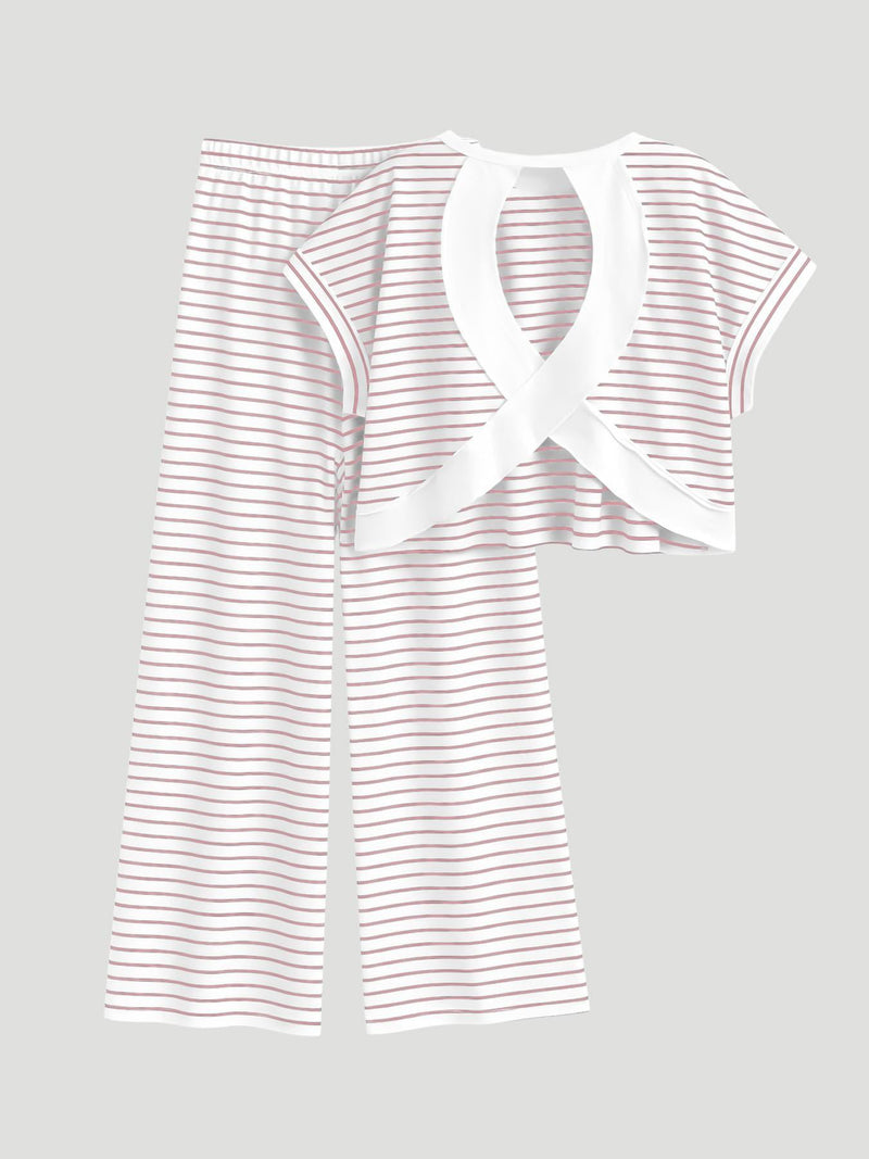 Women's Striped Cross-Back Crop Top & Wide Leg Pants Set