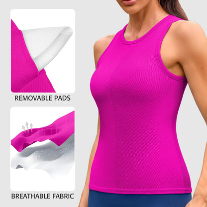 Women's Seamless High Neck Workout Tank Top with Built-in Bra