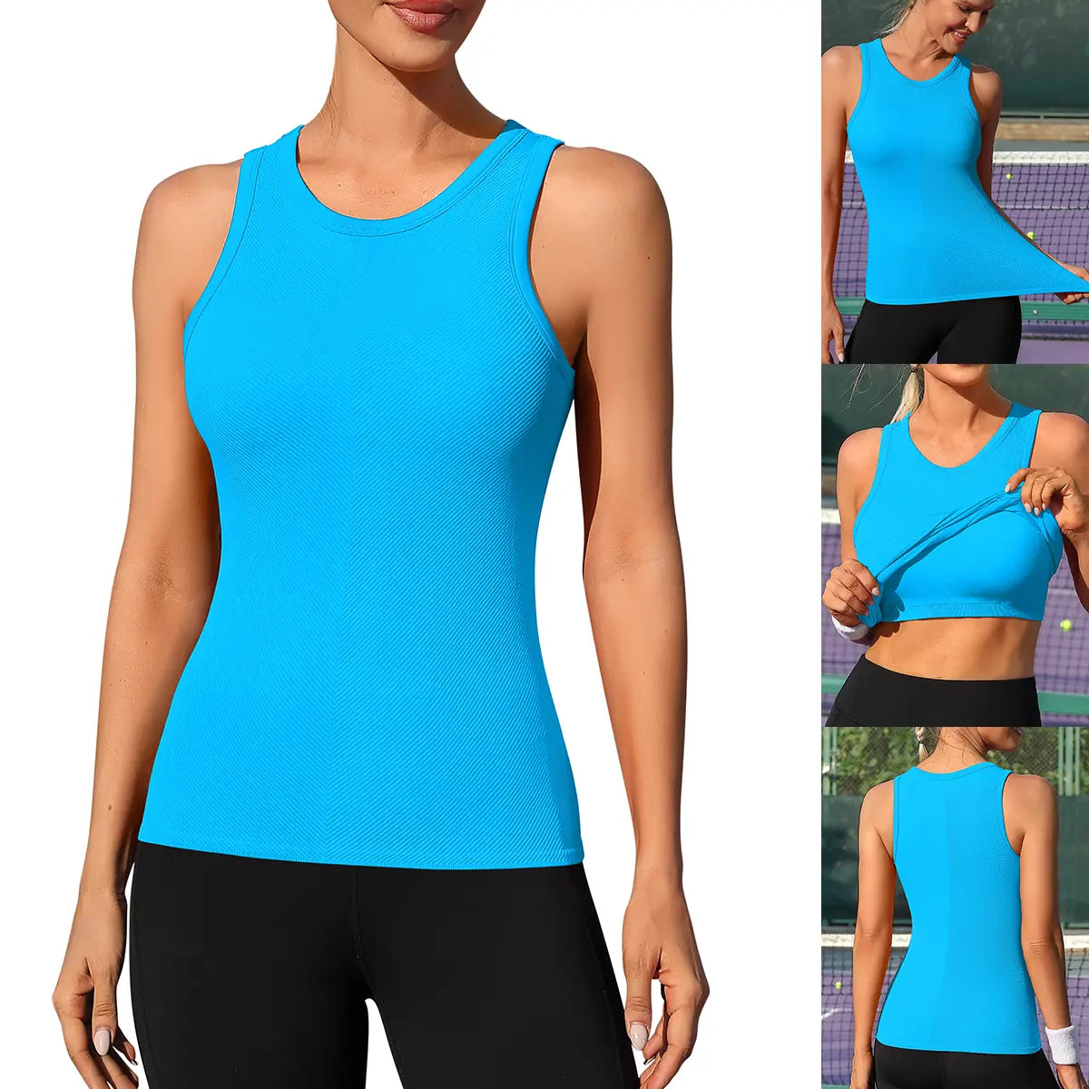 Women's Seamless High Neck Workout Tank Top with Built-in Bra