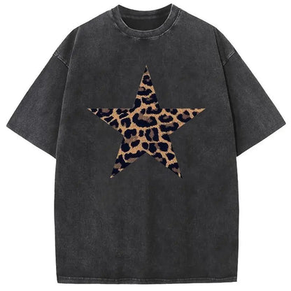 Acid Washed Shirts Five-Pointed Star Oversized Tee