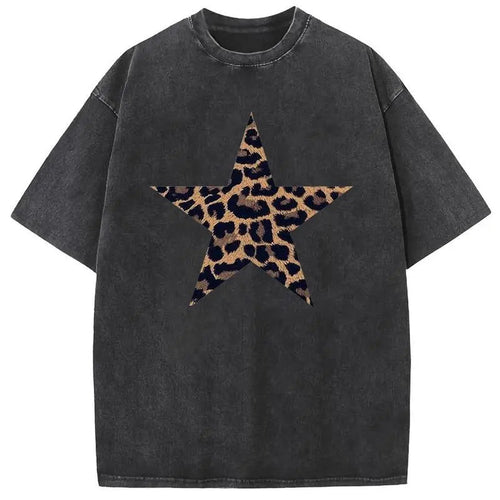 Acid Washed Shirts Five-Pointed Star Oversized Tee