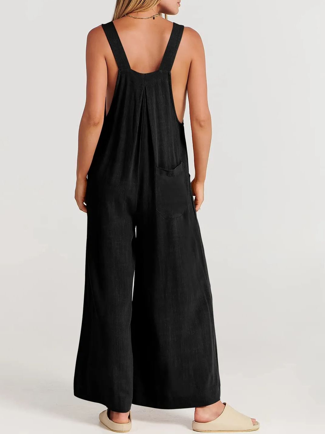 Women's Sleeveless Wide Leg Jumpsuit with Pockets