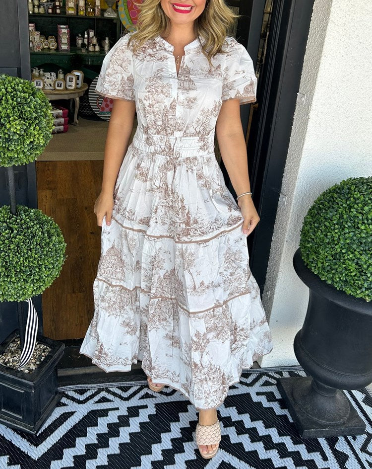 Tiktok Hot Sale Women's Classic Charm Toile Maxi Dress