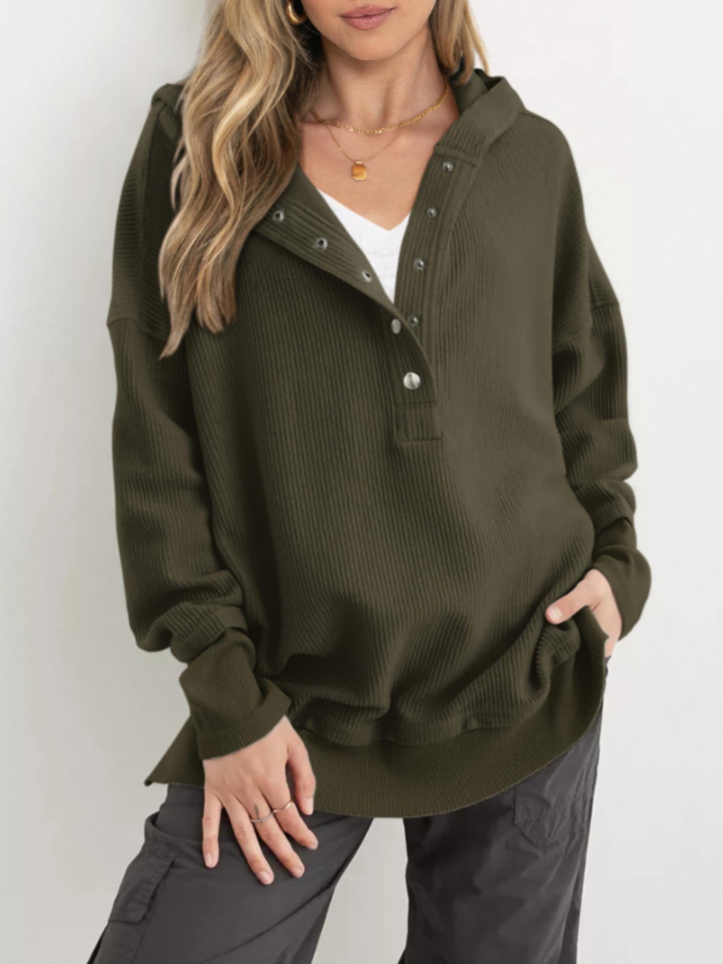 Limited time sale🔥Women's Oversized Button V Neck Hoodie