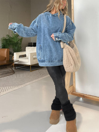 Hot Sale 2024 New Denim Hooded Sweatshirt with Front Pockets (Buy 2 Free Shipping)