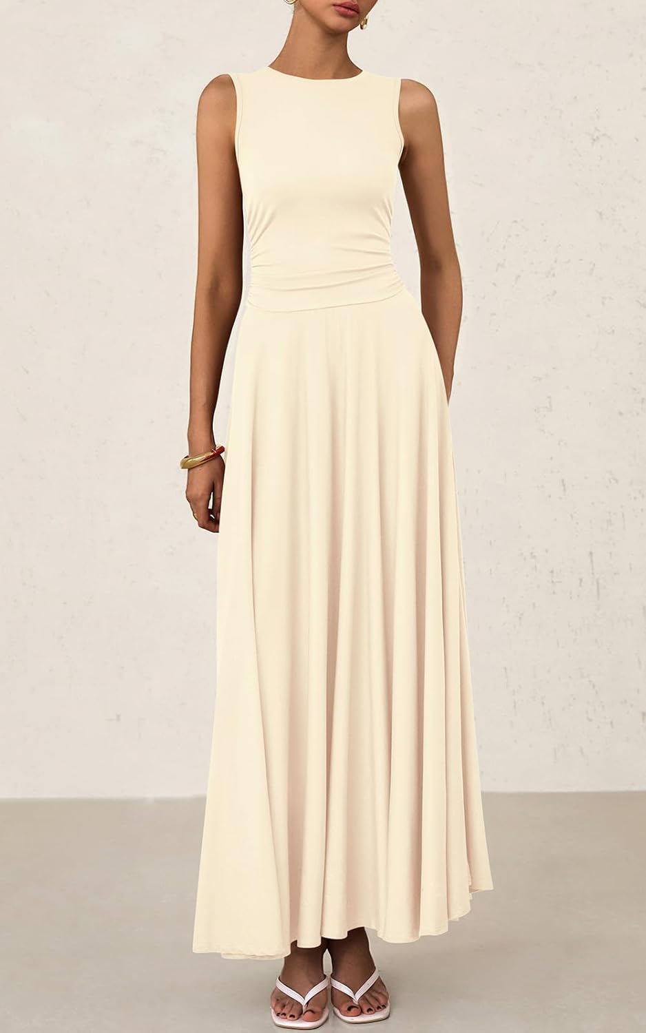 Women's Casual Sleeveless Crewneck Aline Maxi Dress