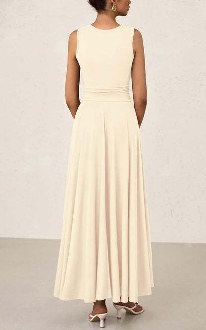 Women's Casual Sleeveless Crewneck Aline Maxi Dress