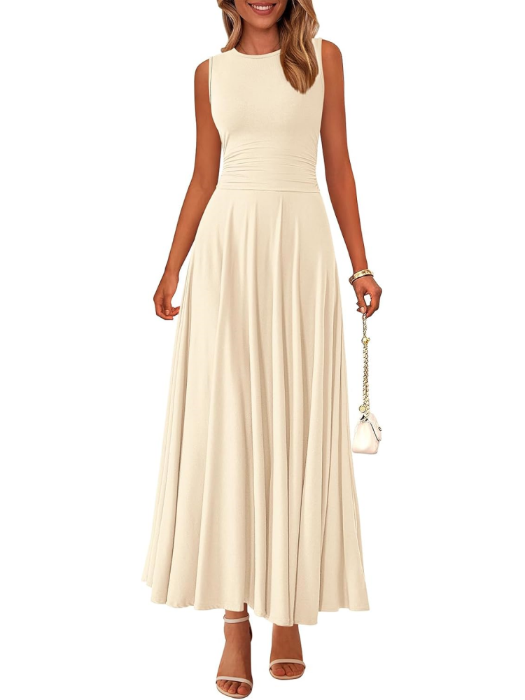 Women's Casual Sleeveless Crewneck Aline Maxi Dress