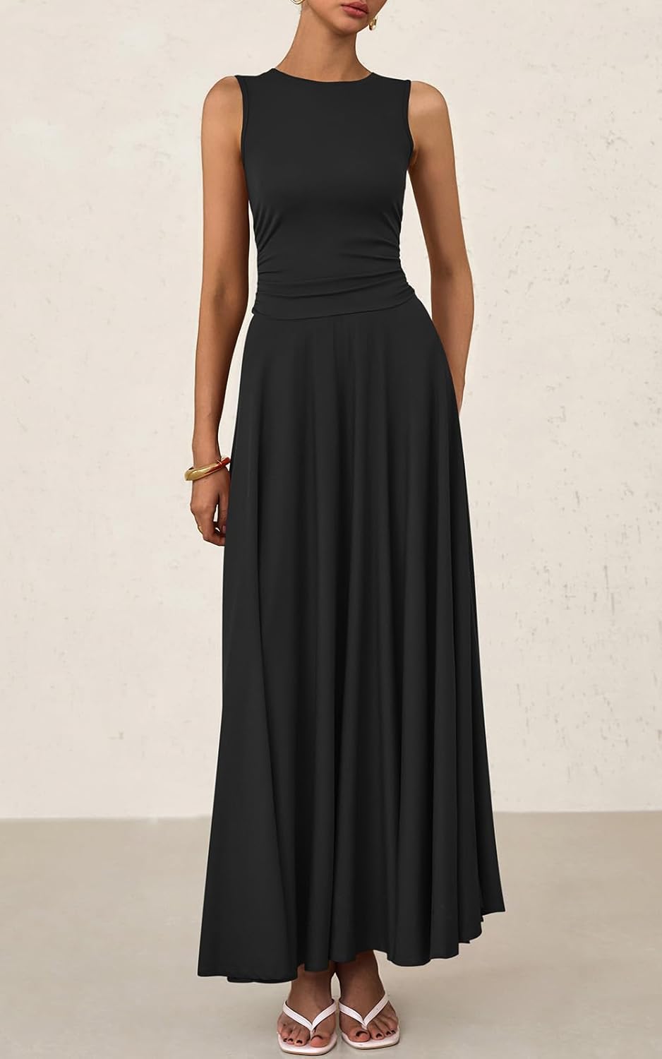 Women's Casual Sleeveless Crewneck Aline Maxi Dress
