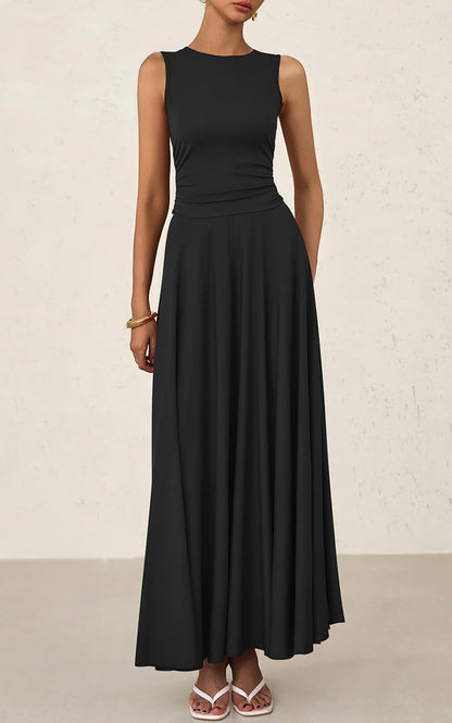 Women's Casual Sleeveless Crewneck Aline Maxi Dress