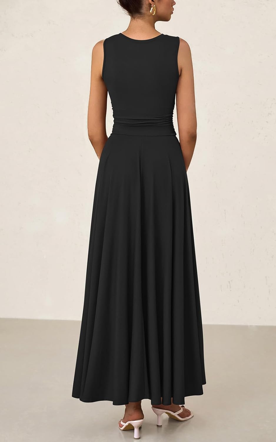 Women's Casual Sleeveless Crewneck Aline Maxi Dress