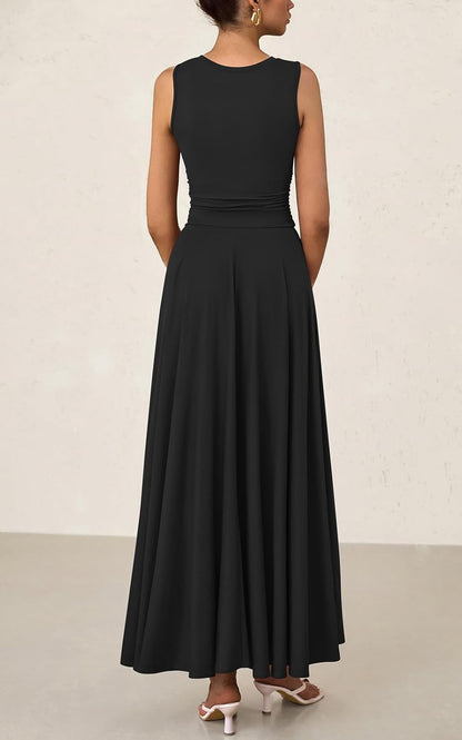 Women's Casual Sleeveless Crewneck Aline Maxi Dress