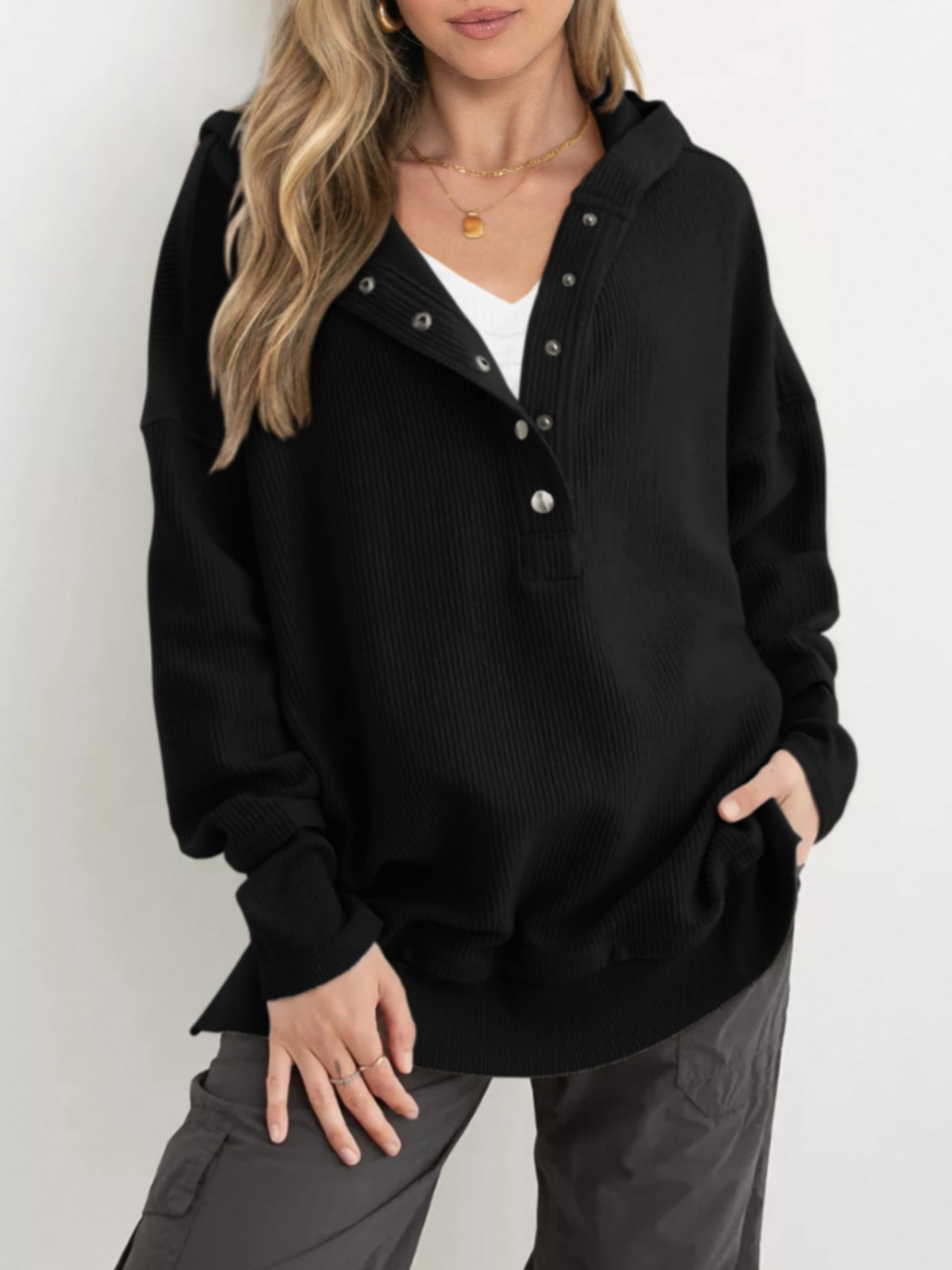 Limited time sale🔥Women's Oversized Button V Neck Hoodie