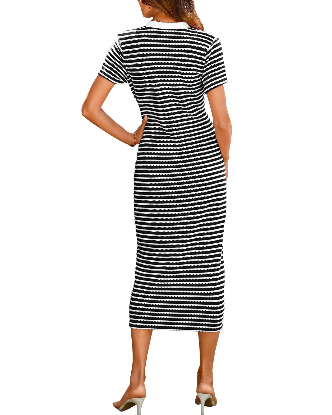 Women Casual  Dresses Short Sleeve Striped Midi Dresses(Buy 2 Free Shipping)