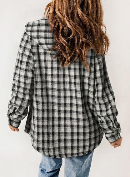 HOT SALE🔥Women's Fall Fuzzy Flannel Long Sleeve Plaid Jacket Coat with Hood
