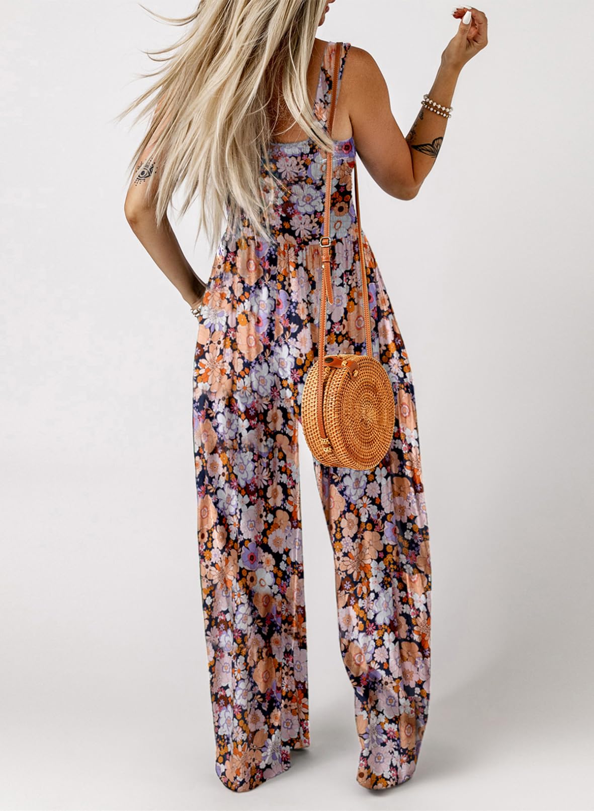 Limited time sale🔥Women's Overalls Casual Floral Print Sleeveless Jumpsuit with Pockets