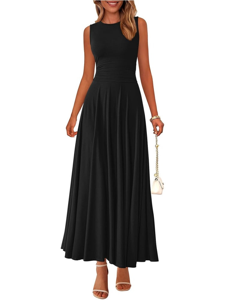 Women's Casual Sleeveless Crewneck Aline Maxi Dress