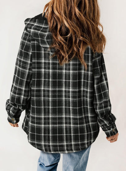 HOT SALE🔥Women's Fall Fuzzy Flannel Long Sleeve Plaid Jacket Coat with Hood