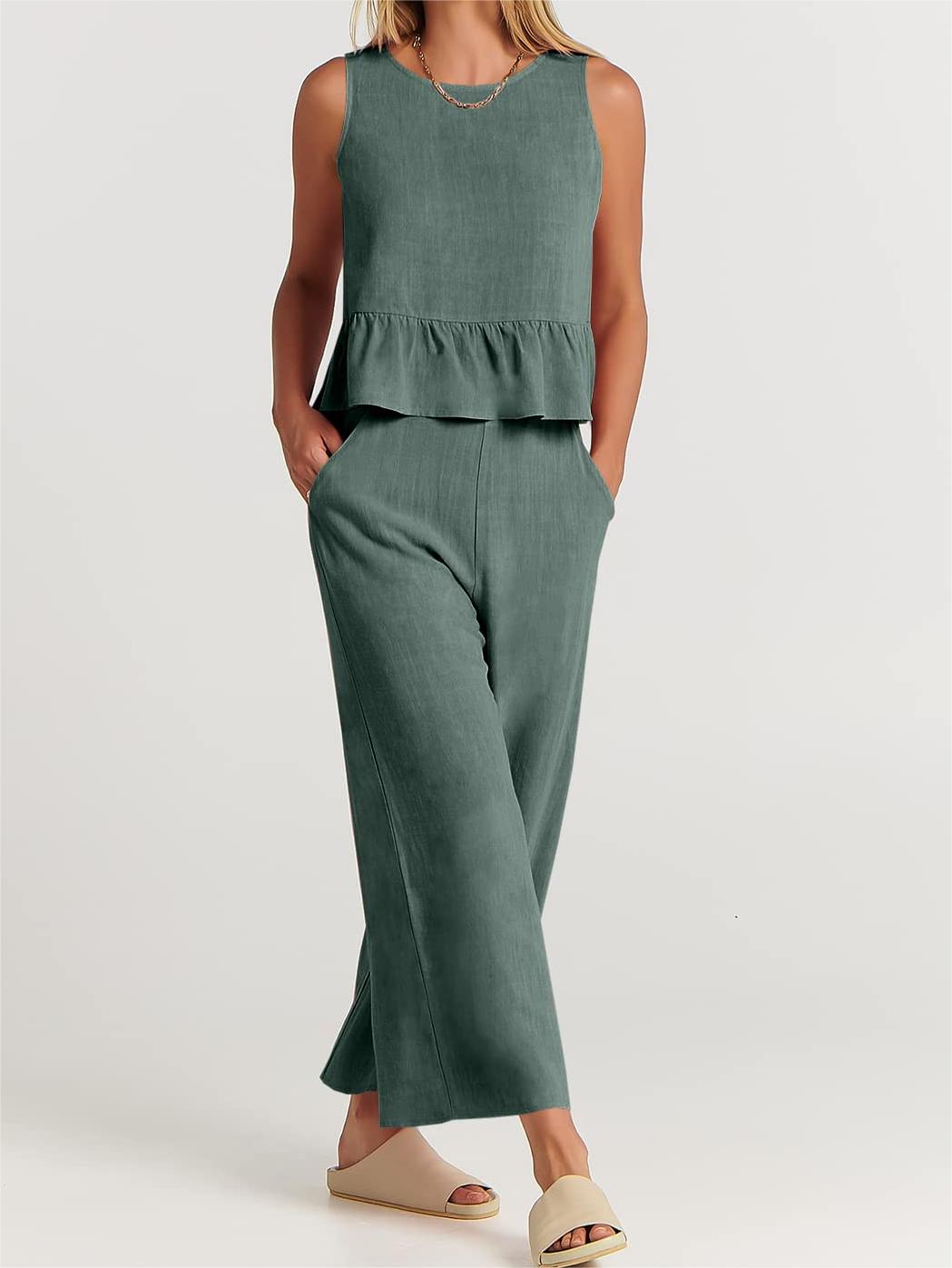 2024 Women's Summer 2 Pieces Outfits - Lounge Set with Pockets