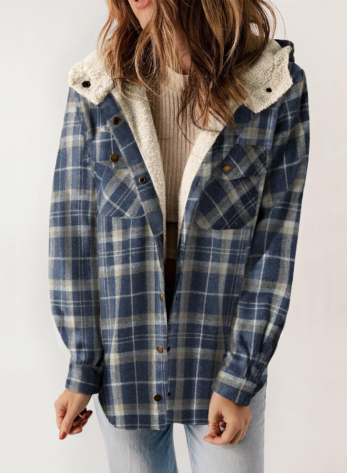 ☘️50% OFF🔥Women's Fall Fuzzy Flannel Long Sleeve Plaid Jacket Coat with Hood