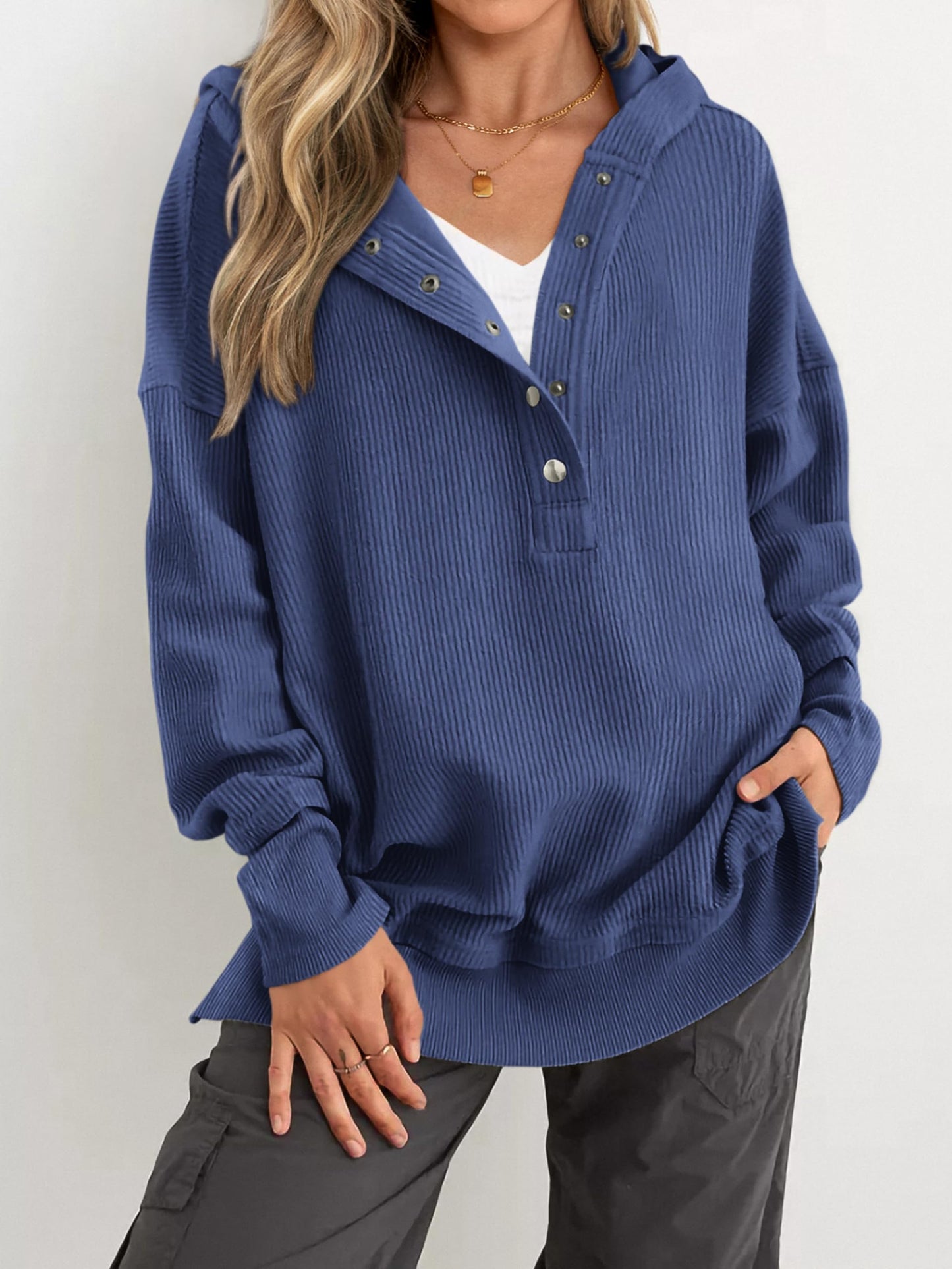 Limited time sale🔥Women's Oversized Button V Neck Hoodie