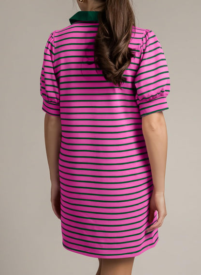 Limited time sale🔥Women's Casual Polo V Neck T Shirt Striped Dress