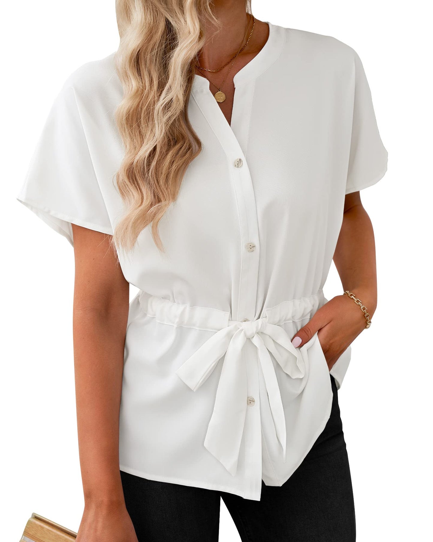 Women's Batwing short sleeve Button-down Shirt(Buy 2 10% OFF）