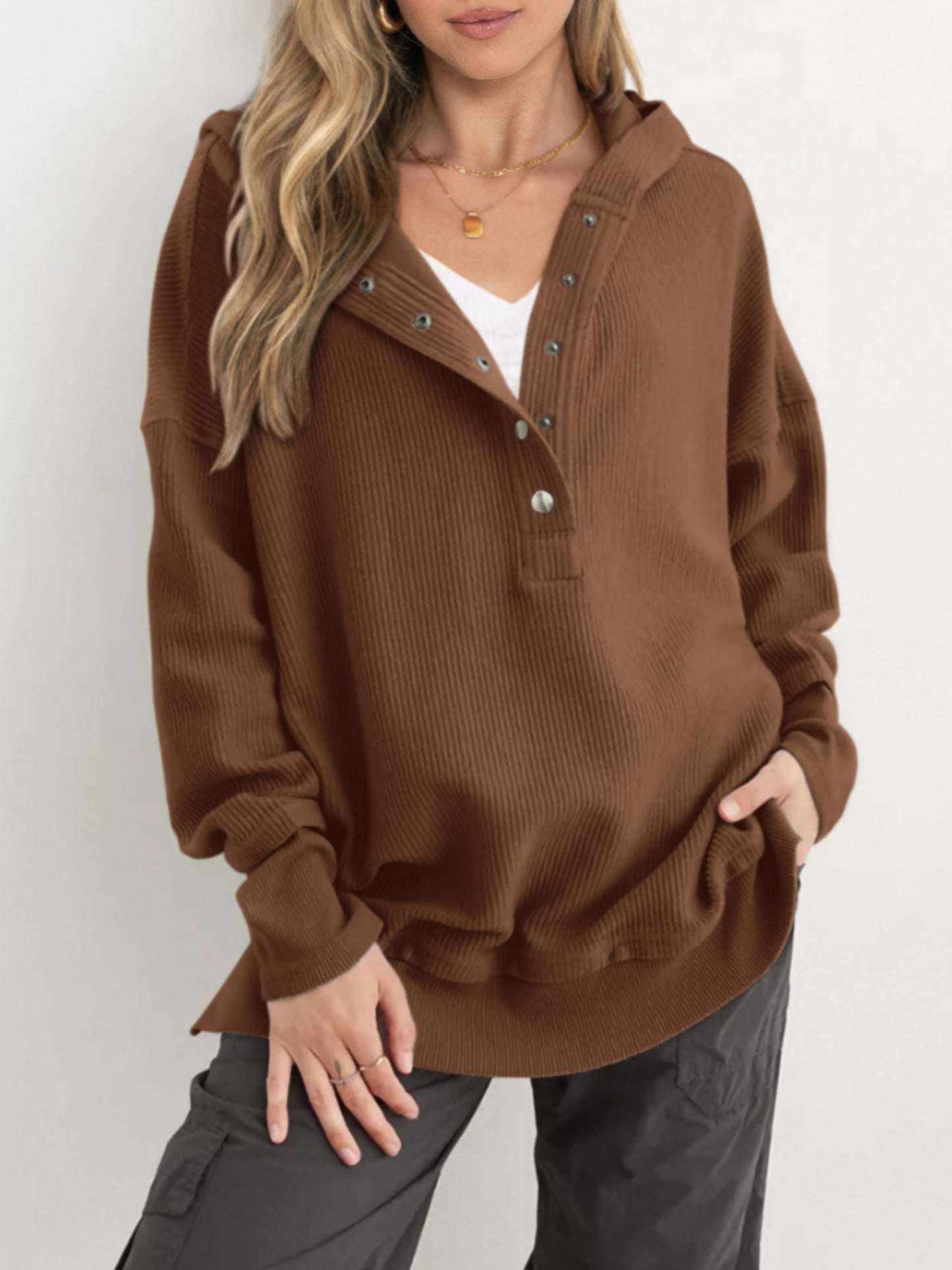 Limited time sale🔥Women's Oversized Button V Neck Hoodie