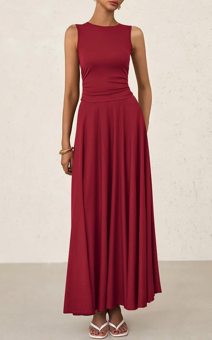 Women's Casual Sleeveless Crewneck Aline Maxi Dress