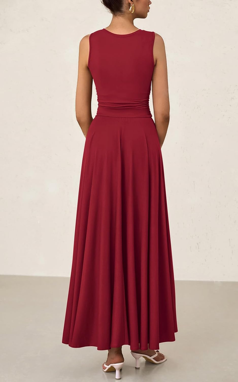 Women's Casual Sleeveless Crewneck Aline Maxi Dress
