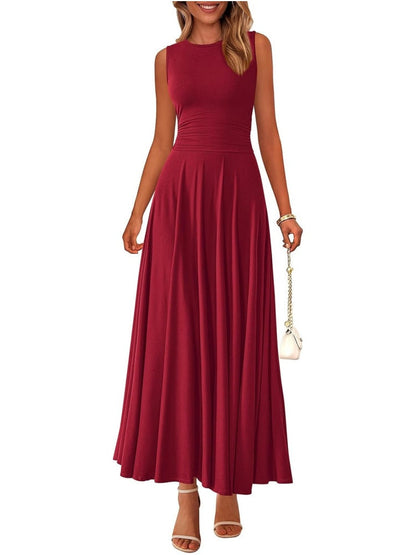 Women's Casual Sleeveless Crewneck Aline Maxi Dress