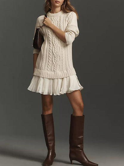 Limited time sale🔥Women Crewneck Cable Knit Sweater Mini Dress