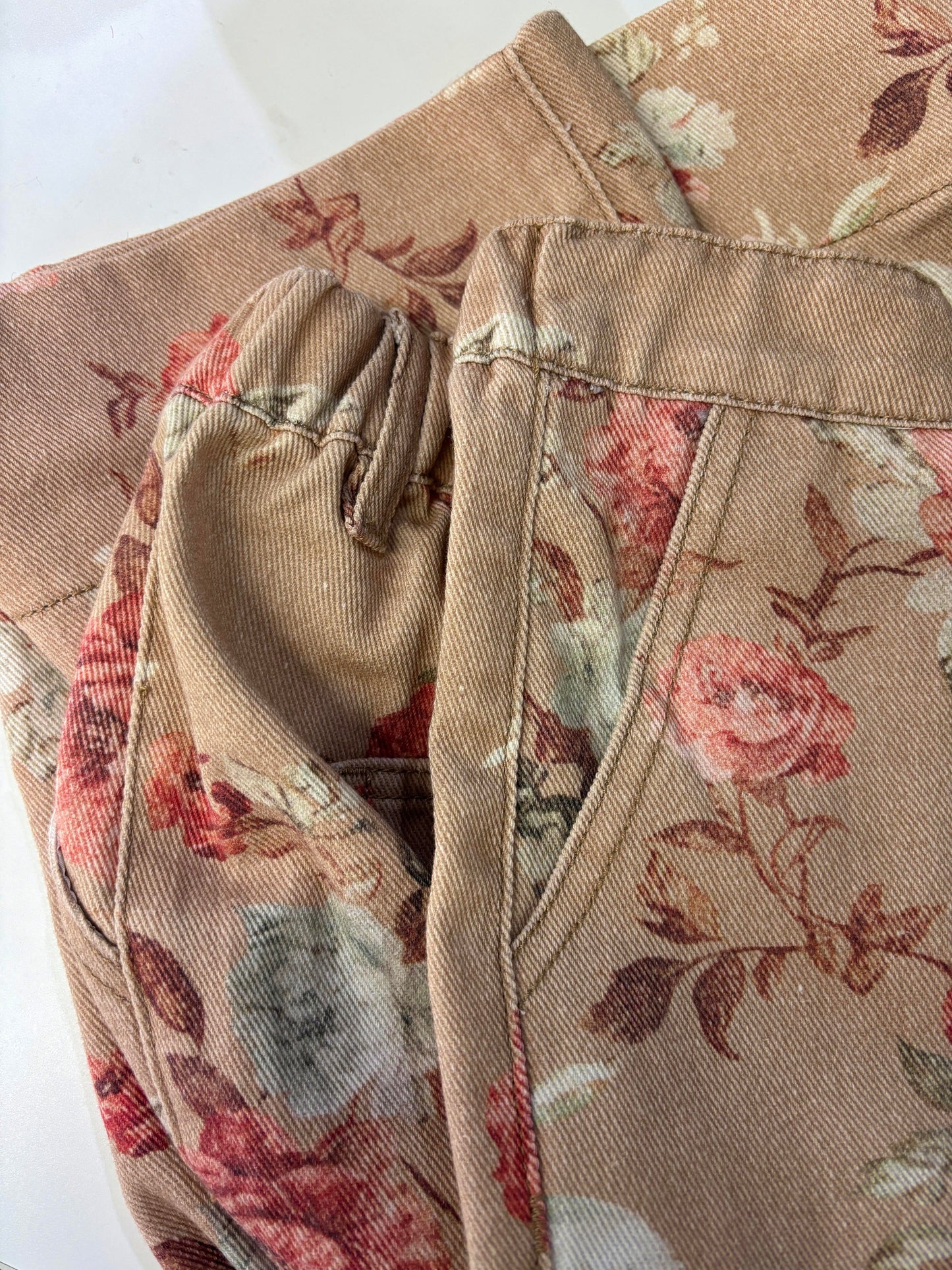 Women's Mid-rise Floral Print Cropped Loose Wide-leg Jeans