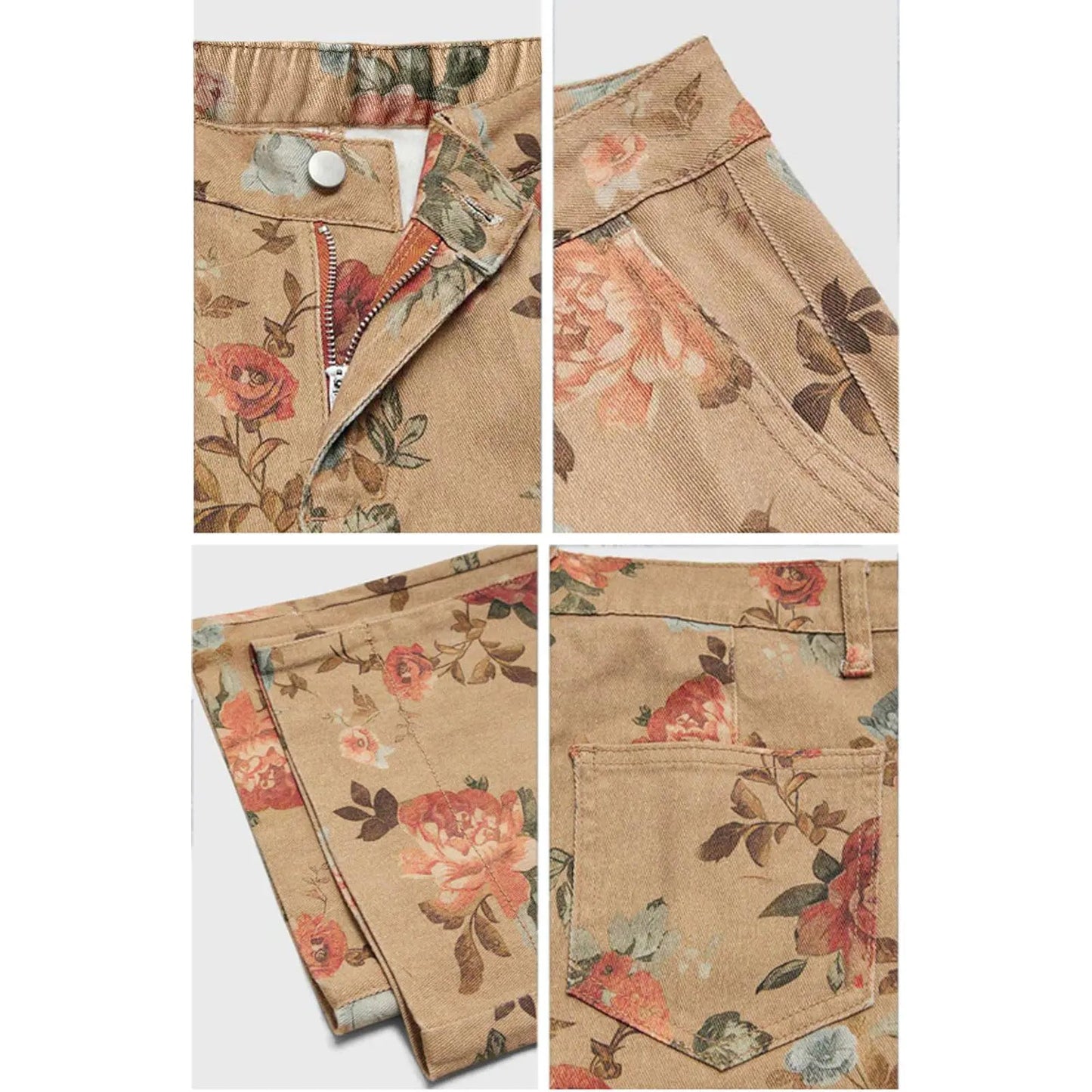Women's Mid-rise Floral Print Cropped Loose Wide-leg Jeans