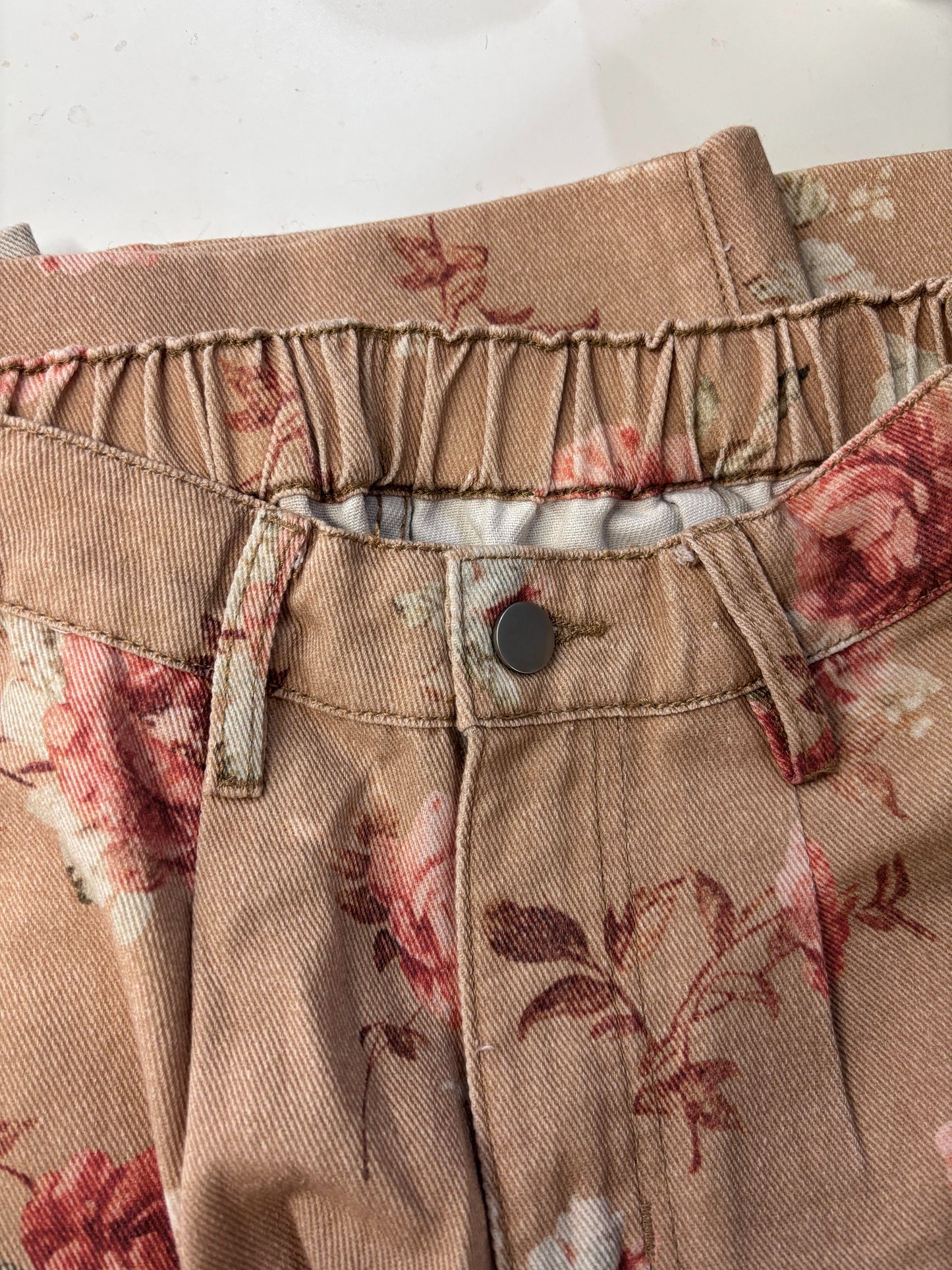 Women's Mid-rise Floral Print Cropped Loose Wide-leg Jeans