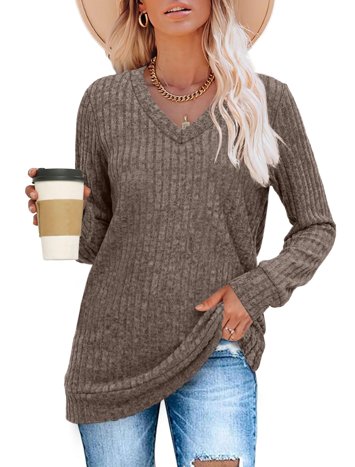 ✨Women's Casual V Neck Lightweight Tunic Sweateshirt