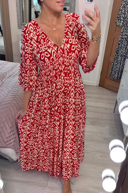 2023 New Bohemian Casual Print V-neck Long Dress (Buy 2 Free Shipping)