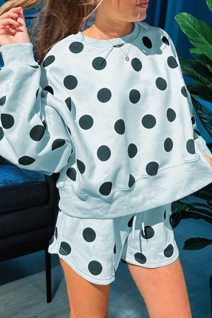 Women's Polka Dot Drop Shoulder Loungewear Set
