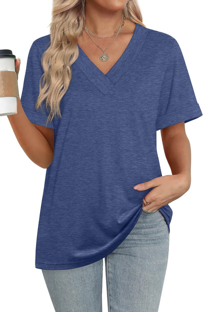 Women's Summer Tops Short Sleeve Basic Casual V Neck T Shirts