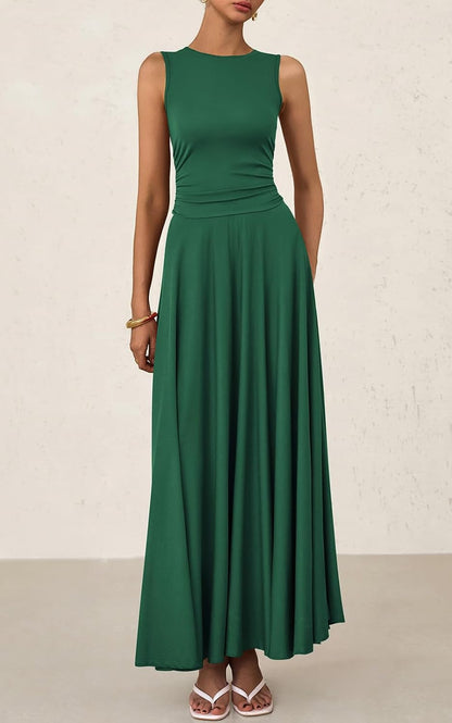 Women's Casual Sleeveless Crewneck Aline Maxi Dress