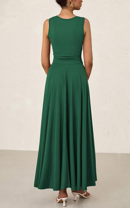 Women's Casual Sleeveless Crewneck Aline Maxi Dress
