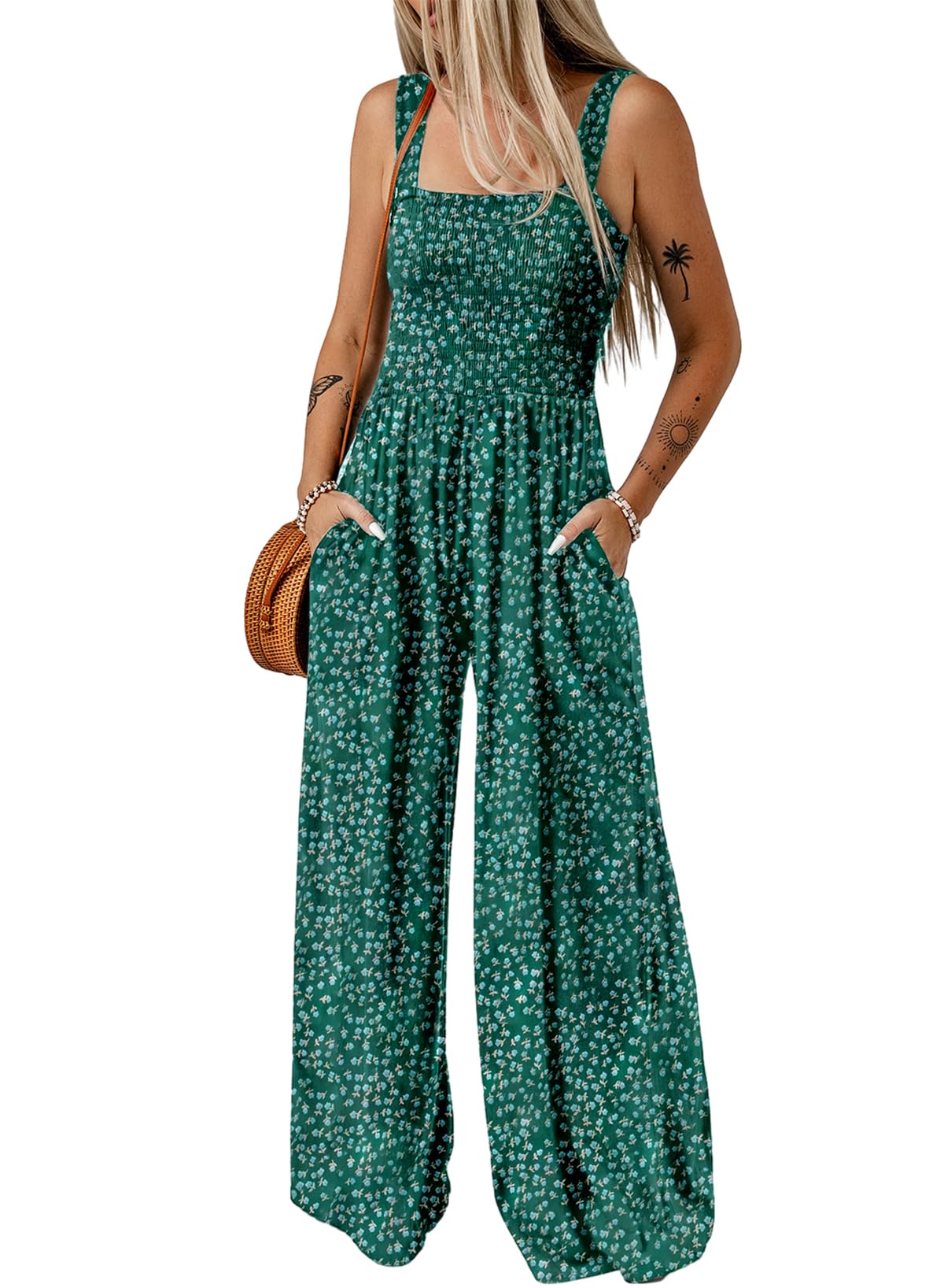 Limited time sale🔥Women's Overalls Casual Floral Print Sleeveless Jumpsuit with Pockets