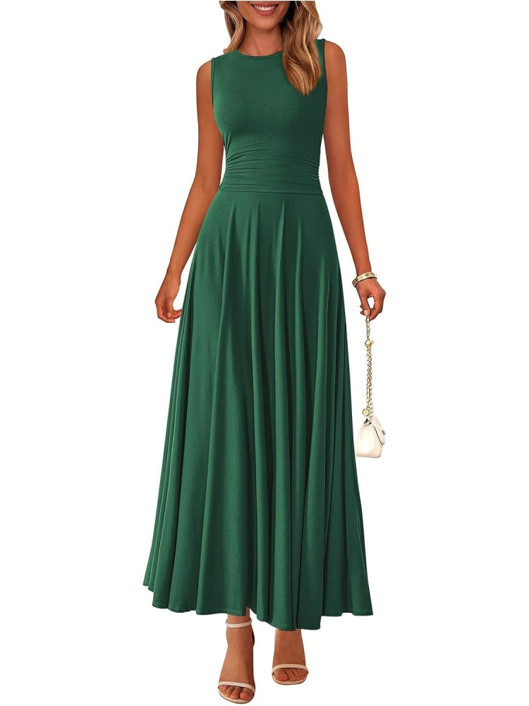 Women's Casual Sleeveless Crewneck Aline Maxi Dress