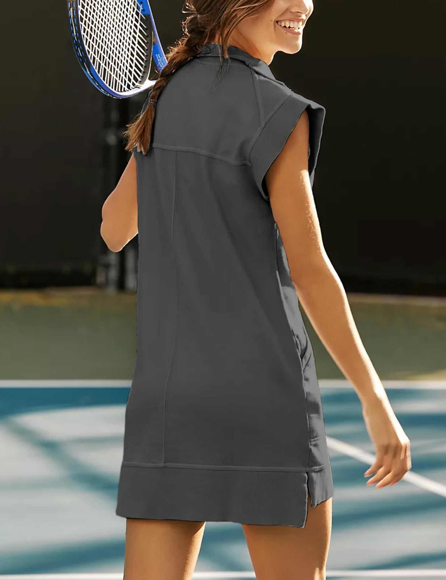 Women's Half Zip Sweatshirt Sleeveless Pullover Mini Dress